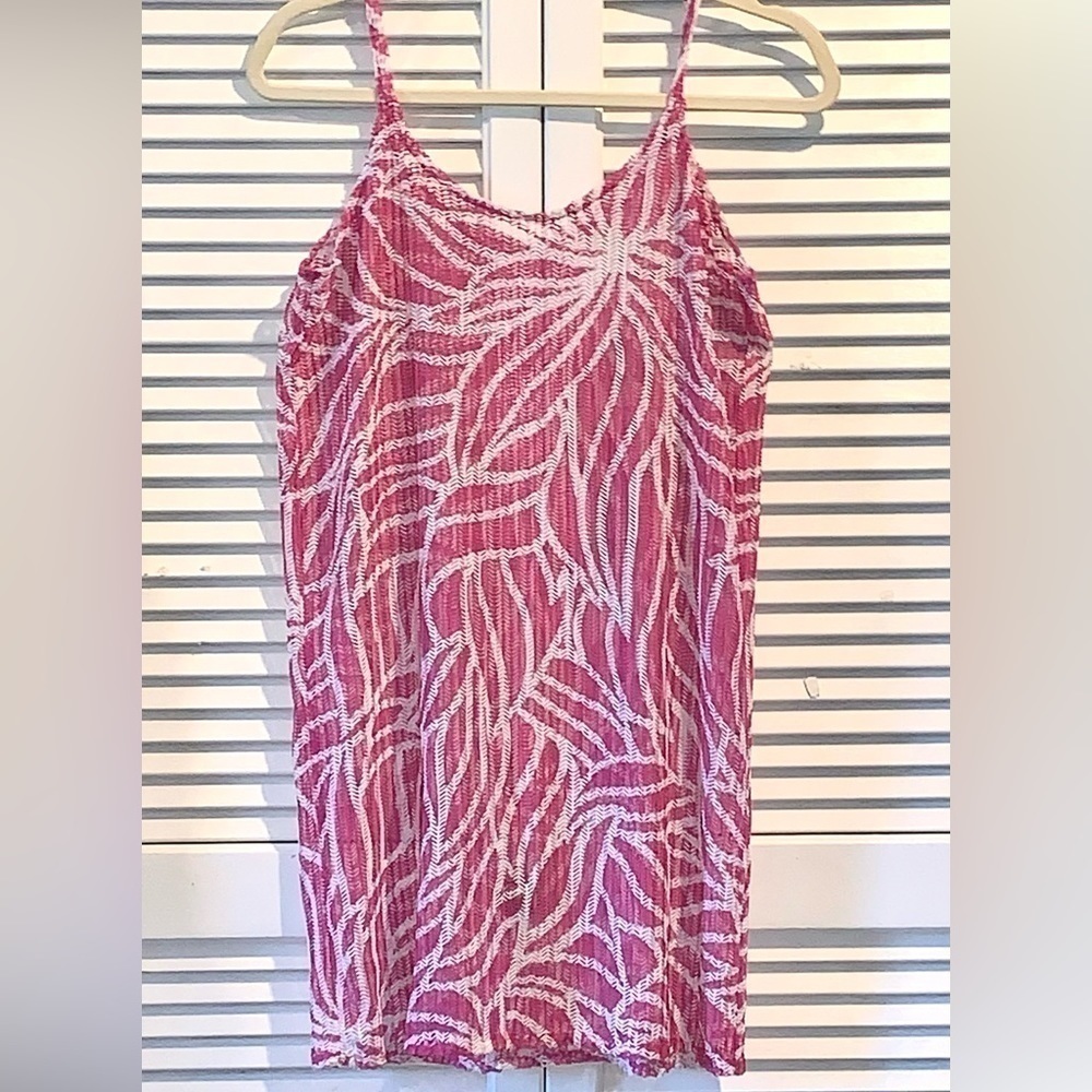 Swimsuit dress cover up dark pink and white Medium